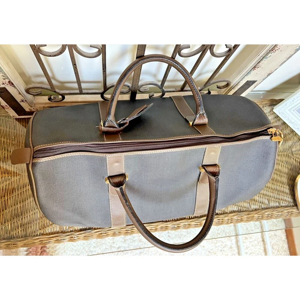 Dunhill Boston Weekender Bag Brown Leather & Coated Canvas Dunhill Lock/Key Tag